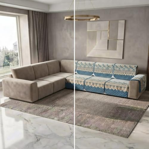 Image of L Shape Sofa Cover 3+2 Seater Pack of 14 (Blue Aura)