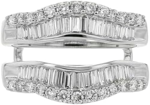 925 Sterling Silver Baguette & Round Cut White Diamond Double Row Wedding Bridal Enhancer Wrap Ring Guard for Women's In 14K White Gold Finish