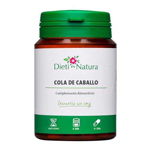 Dieti Natura Cola de Caballo 200 Cápsulas - Diuréticos para la Retención de Líquidos - Promueve la Síntesis de Colágeno - Rico en Sílice y Oligoelementos - Garantía sin OMG