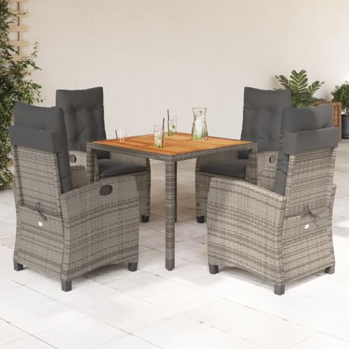 KCCKOM Garden Furniture Set 5 Piece Patio Dining Set with Cushions Gray Poly Rattan