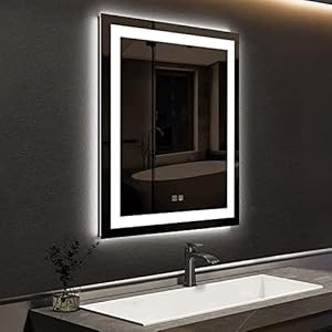 ROOMTEC 24 x 30 Inches LED Bathroom Mirror with Front and Backlit,Anti-Fog,3 Colors and Dimmable Light(Horizontal/Vertical)