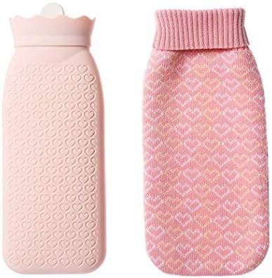 Microwave Heating Bottle Environmental Silicone Transparent Hot Water Bottle Hot Water Bag with Knit Cover, Hot & Cold Therapies(Pink)