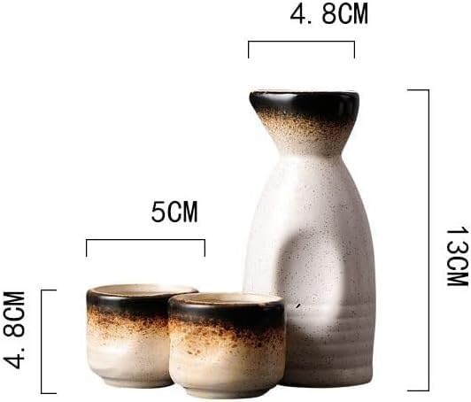 Service à saké en céramique, 3 pièces, Tasse et Bouteille de saké japonaises, Bouteille de saké en céramique, Ensemble de Tasses à saké, Service à saké pour Servir du saké Chaud (C