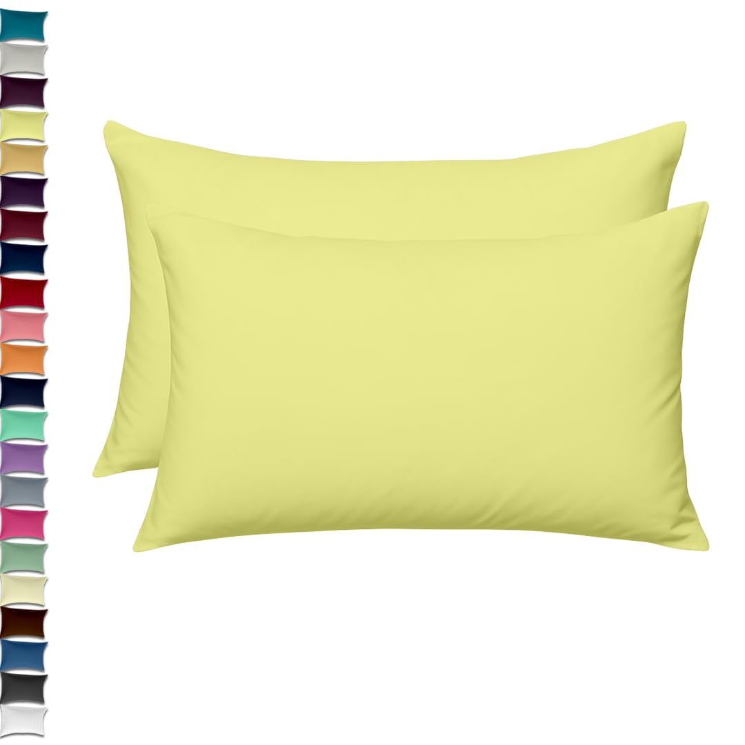 EGYPTO LUXURY LEMON PILLOW CASES 2 PACK – SOFT & BREATHABLE PILLOW CASE – WRINKLE-FREE HOUSEWIFE PILLOW COVER – STANDARD UK SIZE – 50cm x 75cm (Lemon)