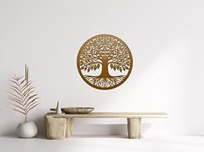 لوحة فنية جدارية خشبية دائرية بتصميم شجرة مع جذور