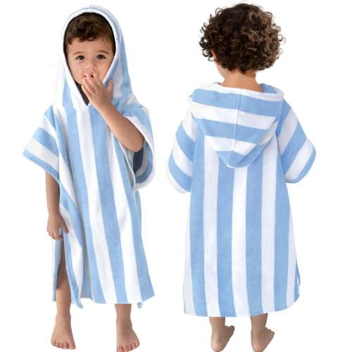 Toddler Poncho Towels with Hood Oversized (2-4Years 21X21) Made from 100% Soft Cotton Absorbent Hooded Towels for Baby Boys Perfect for Pool | Swimming | Bath | Beach Light Blue Stripe