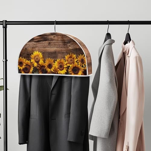 Sunflower Hanging Garment Bag Wood Print Breathable Garment Shoulder Foldable Comfortable for Home3