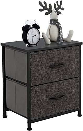 PetierWeit Torre de Almacenamiento de mesita de Noche, Mesa Auxiliar, Unidad organizadora con 2 cajones, Marco de Acero Resistente, cómoda Corta para Dormitorio, armarios, Pasillo, Color Gris Oscuro Cover