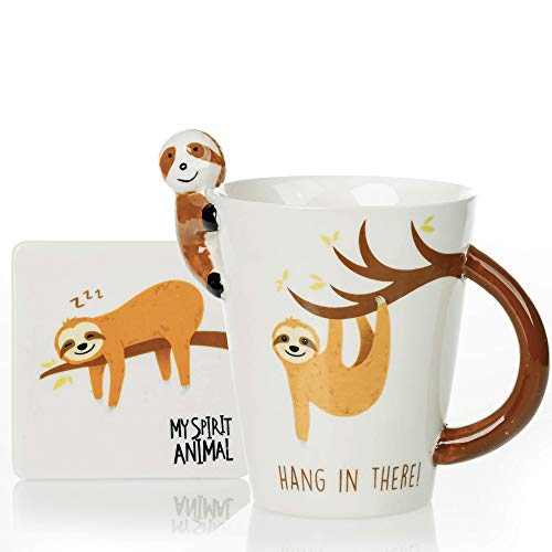 Sloth Mug & Coaster Set - Unique Hand Painted Novelty 3D Ceramic Sloth Coffee Mugs #TOP1