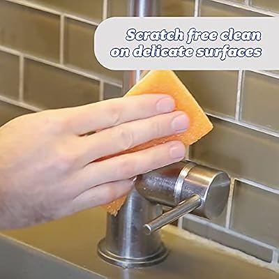 Scrub Daddy, Sponge Daddy - Dual Sided Sponge & Scrubber, Traditional Shape, FlexTexture, Soft in Warm Water, Firm in Cold, Deep Cleaning, Dishwasher Safe, Multiuse, Scratch Free, Odor Resistant, 4ct