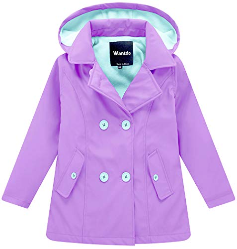 Wantdo Girl's Windproof Packable Softshell Jacket Fleece Raincoat Purple 6-7Y
