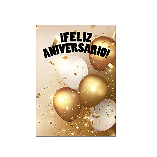 Antracita Biglietto Di Auguri Compleanno Con Palloncini Dorati – 15x23 Cm – In Spagnolo Con Busta