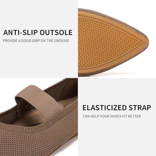 Frank Mully Womens Knit Flats Pointed-Toe Shoes with Elastic Straps Ballerina Flat Shoes for Women Dressy4