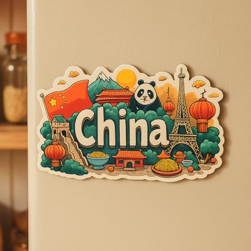 Image of Naxon China Country Theme Souvenir Wooden Refrigerator Stylish Fridge Magnet - Fridge Decoration Magnet for Kitchen & Home Decor | Perfect Souvenir Gift | Size 3x3 Inches | Pack of 1