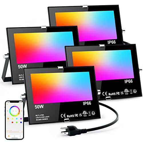 Flood-Lights-Outdoor-RGB-500W-Equivalent-Smart-Color-Change-Daylight-5700K-Landscape-Light-IP66-Waterproof-Patio-Lights-via-App-Control-Indoor-Ambient-Lighting-DIY-ScenesMusic-SyncTiming-4Pack