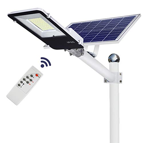 DC HOUSE 120 W Solar Street Flood Lights Outdoor Lamp, 208 LED White 6500K with Remote Control Dusk to Dawn Security Lighting for Yard, Garden, Gutter, Basketball Court, Arena, Lawn