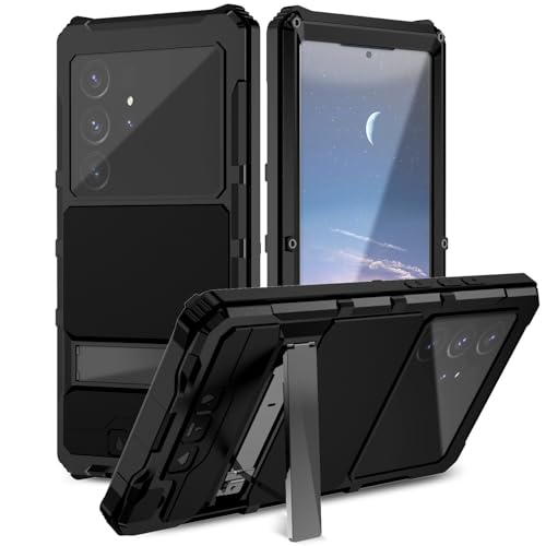 Coque Samsung S25 Ultra noire en métal rigide avec support