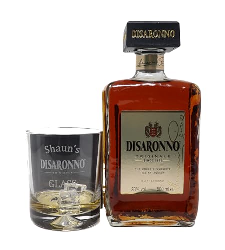 Regalo Personalised Engraved Dimple Glass & Bottle - Disaronno Design (Disaronno Amaretto 50cl, No Gift Box)