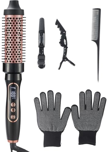 38mm Thermal Hair Curling Brush with LCD Display, 6 Heat Settings, Dual Voltage, UK Plug – Rose Gold