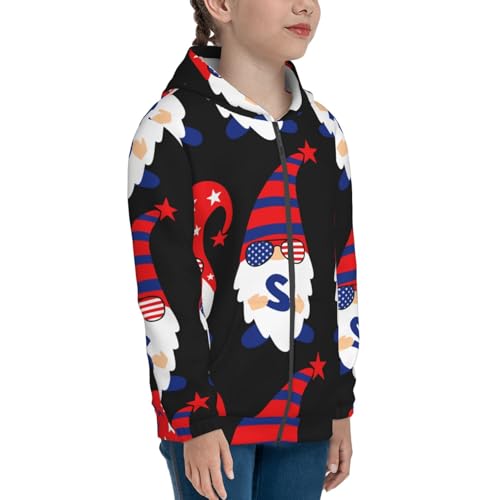4th of July Gnomes Kids Pullover Hoodies Boys Zip Up Sweatshirts Girls Athletic Clothes with Pocket4