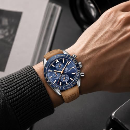 Image of BENYAR Mens Watches Quartz Movement Chronograph Leather Strap Fashion Business Sport Design 30M Waterproof Scratch Resistant Elegant Gifts for Men