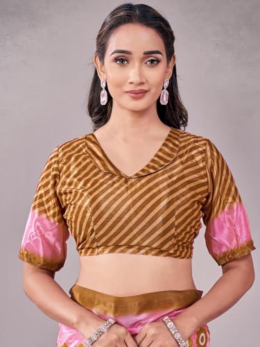 Image of Satrani Women's Chinnon Printed Saree with Unstitched Blouse Piece