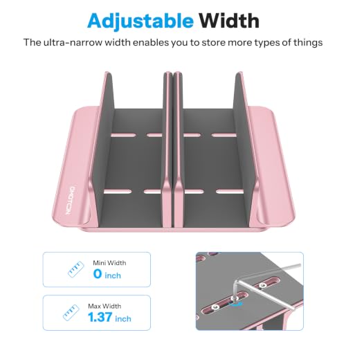 Image of OMOTON Vertical Laptop Stand [Updated 3-Solts Version], Desktop Aluminum Mac Book Stand with Adjustable Dock Size, Fits All Mac Book, Surface, Chrome Book and Gaming Laptops (Up to 17.3 in),Rosegold