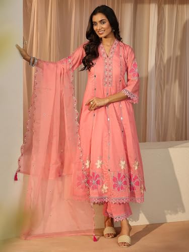 Image of Libas Embroidered Silk Blend A Line Kurta With Trouser and Dupatta | ethnic wear | bridal suit | wedding dress | occasion wear