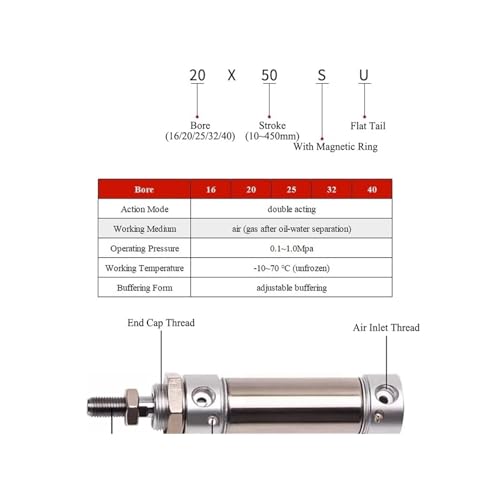 Vérin pneumatique inox 32mm course 15mm pour outillage mécanique - 6