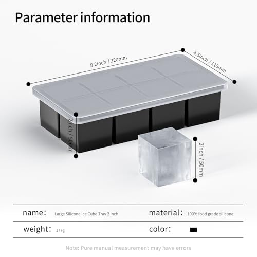 Image of Large Ice Cube Molds 1Pack, HANCELANT Big Square Ice Cube Mold for Cocktail, 2Inch Huge Silicone Ice Cube Tray for Whisky, Stackable, Easy Release