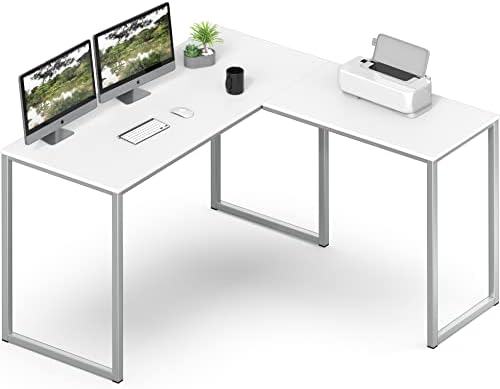 SHW 48-Inch Mission L-Shaped Home Computer Desk, White