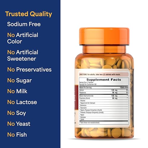 Puritan's Pride Multi-Enzyme Formula, Digestive Aid for Proteins, Fats, and Carbohydrates, Dietary Supplement for Digestion and Healthy Gut Support, 50 Day Supply, 100 Easy to Swallow Coated Tablets