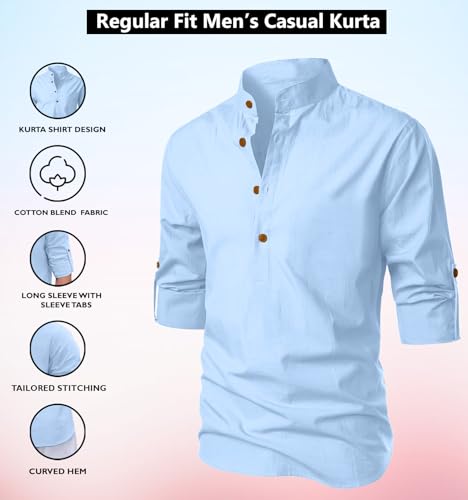 Image of Men's Kurta || Chinese Collar Long Sleeves || Straight Hip Length Kurtas || Short Kurta for Men || for Festival || Function || Occasion Wear Fancy Kurta for || Best Gifts for Mens