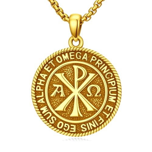 Chi Rho Necklace 925 Sterling Silver Chi Rho Christogram Symbol Necklace Alpha Omega Pendant Religious Lord Jesus Christian Constantine Jewelry for Men Wome