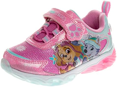 Nickelodeon Girls Paw Patrol Shoes – Kids Toddler Light Up Sneakers- LED Skye and Everest Slip-On Lightweight Tennis Breathable Character Athletic Running Shoes (Size 9 Toddler) Pink/Blue