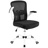 Yaheetech Bürostuhl ergonomisch, Schreibtischstuhl mit klappbaren Armlehnen, Netzbespannung, Höhenverstellbarer Computerstuhl mit Gepolstertem Sitzkissen, 360° Drehstuhl, platzsparend Weiß