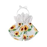 Newborn Infant Baby Girl Sleeveless Lace Halter Romper Sunflower Shorts One Piece Bodysuit Summer...
