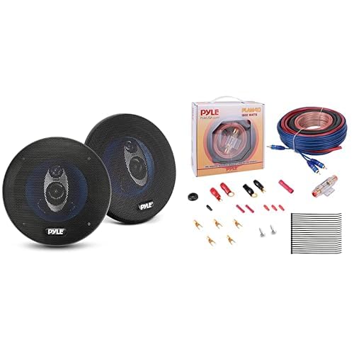 Pyle 5.25” Car Sound Speaker (Pair) Car Stereo Wiring Kit - Upgraded Blue Poly Injection Cone 3-Way 200 Watt Peak - Audio Amplifier & Subwoofer Speaker Installation Cables (4 Gauge)