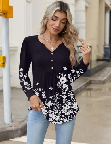 Image of Zeagoo Womens Long Sleeve Tops Fall V Neck Shirt Casual Pleated Tunic Top
