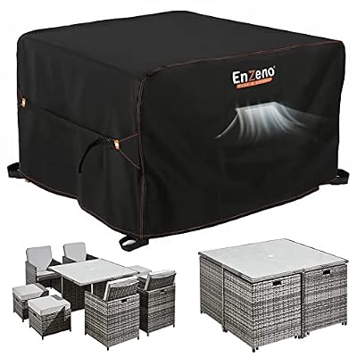 Enzeno Patio Furniture Set Cover Waterproof, Square Outdoor Table and Chair Set Covers, Heavy Duty Outside Weatherproof Garden Rattan Set Covers for Protection 60" L x 60" W x 28" H Black