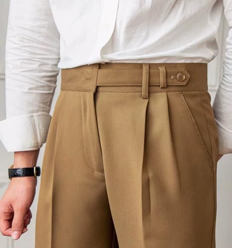 Men's Summer High-Waist Pleated Straight Leg Chinos - Breathable Smart Casual Trousers2