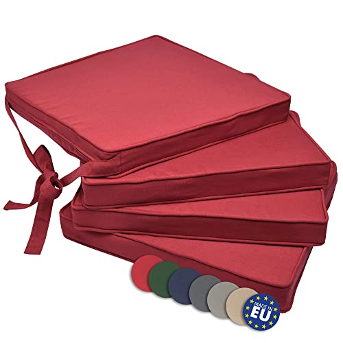 Beautissu Loft SK Set de Cojines para Sillas Rojo 45x40x5 cm - Set de 4 Cojines Elegantes y Modernos para Interior y Exterior con Bandas de Fijación - Almohadillas Antideslizantes