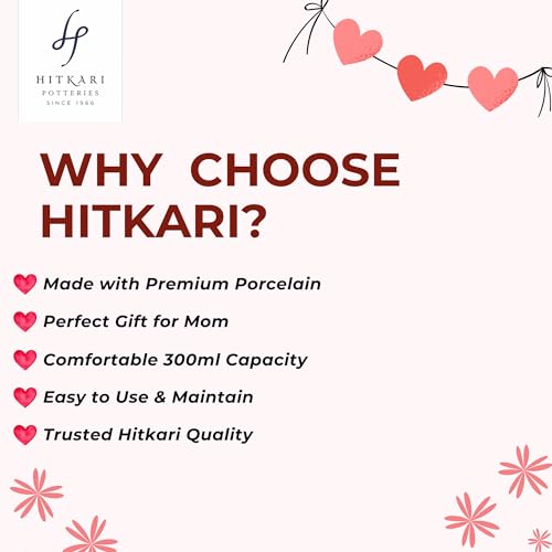 Image of Hitkari Potteries Mugs Set of 2 350ml | Coffee Cups & Mug for Women | Porcelain Coffee Mugs for Morning & Evening | Tea Mugs for Gift Birthday | Mug for Mom | I Love You Mum