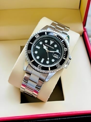 Image of AMERICANVIBER DRM009 Adjustable Free Size Lock Date Function Working Smooth Quality Analog Watch For Men Silver Stainless Steel Metal Bracelet Oyster Design