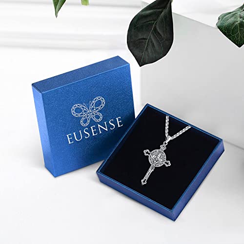 Image of Eusense Cross Necklace for Women Men Crucifix Pendant Sterling Silver 925 Cruz De Caravaca Cross Jesus Crucifix Jewelry
