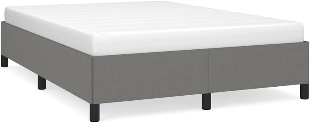 Bed Frame Dark Grey Fabric Upholstered Full Size Platform Bed with Headboard, Sturdy Engineered Wood and Plywood Construction, Easy Assembly