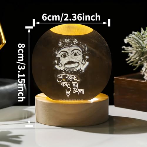 Image of COVACURE 3D Hanuman Crystal Ball Night Lamp, Solar System Kashtbhanjan Hanuman Idol Crystal Ball Night Light, USB Table Colorful LED Wooden Base Lamp for Home, Office, Birthday Gift