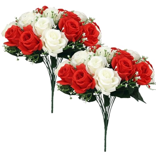 Roses en soie pour fleurs de cimetière de qualité supérieure, décoration de tombe rouge