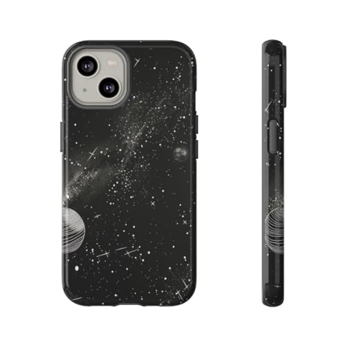 Coque rigide iPhone 14 noire système solaire idée cadeau originale