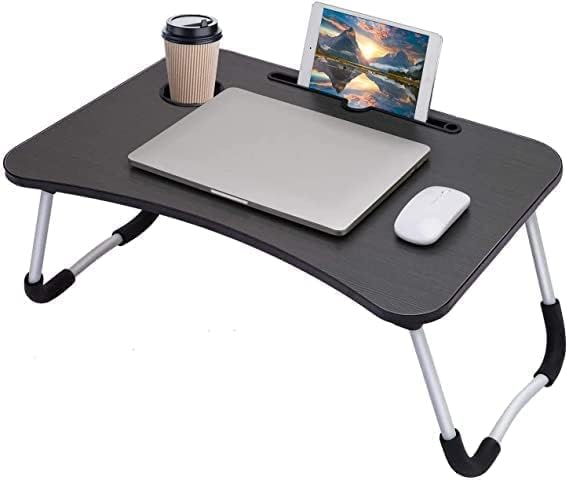 Image of Engineered Wood Multipurpose Foldable Laptop Table with Cup Holder | Table Home Study Writing Table, Foldable and Portable /Ergonomic Edges (BLACKKK)